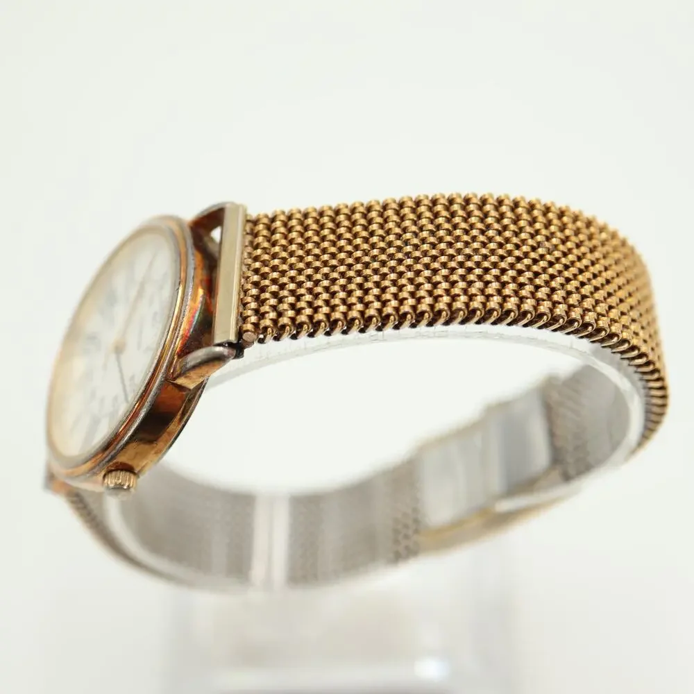 Vintage Edison Gold Tone Unisex 32mm Dress Watch Stretchy Band w New Battery
